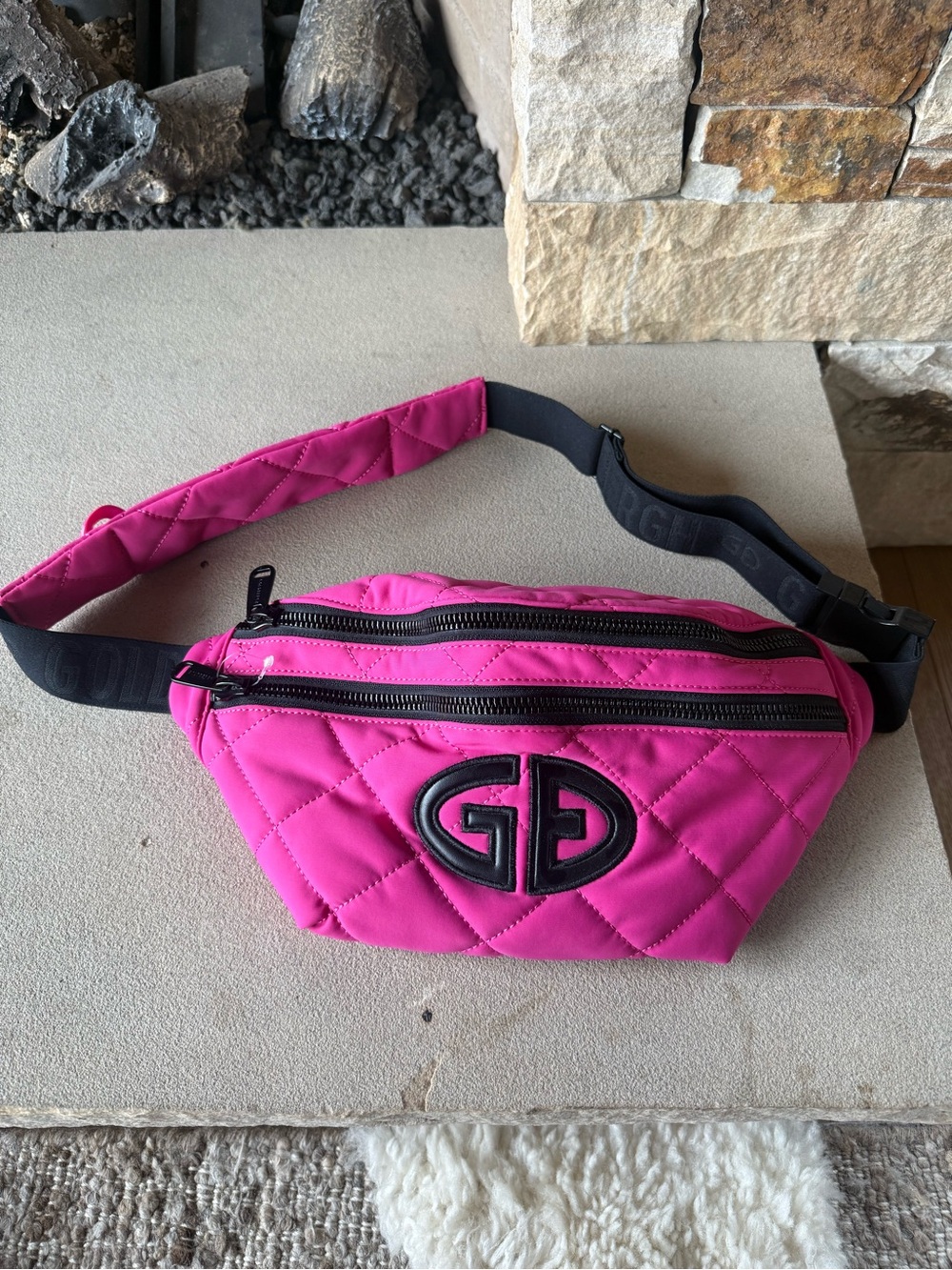 Goldbergh Hot Pink Quilted Crossbody Belt Bag with Black Logo